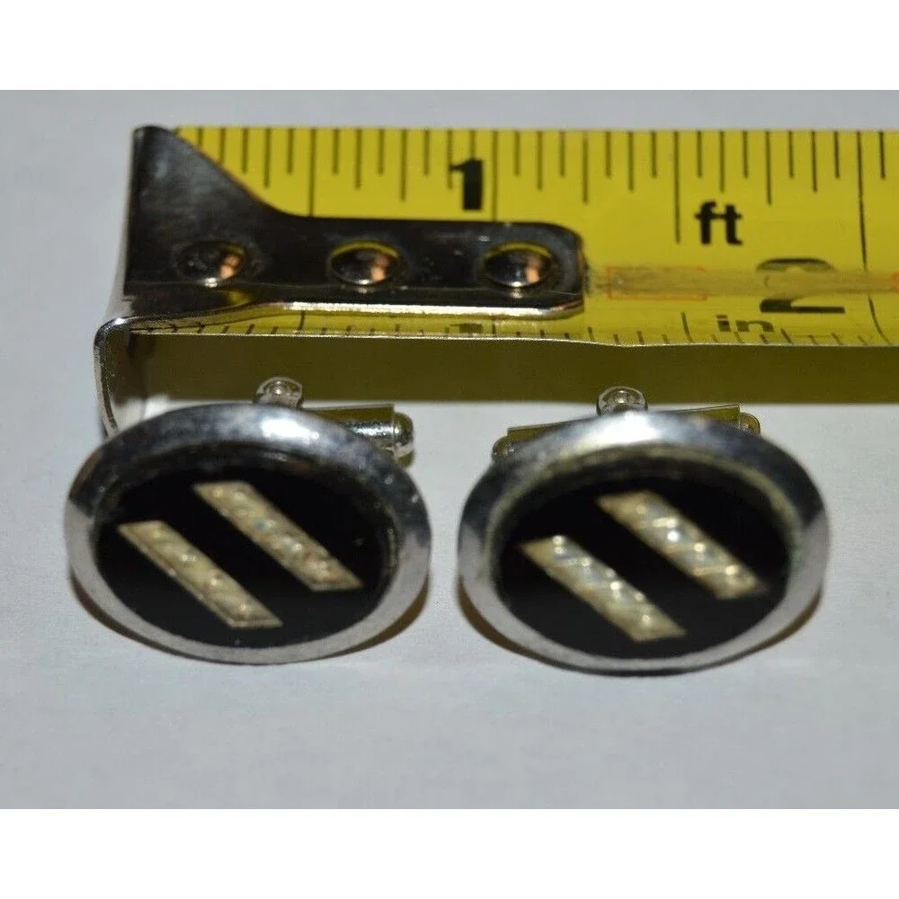 Vintage Oval Black Reflective Classic Men's Cuff Links Rare Art Deco